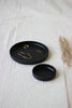 Round leather tray black