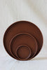 Round leather tray brown